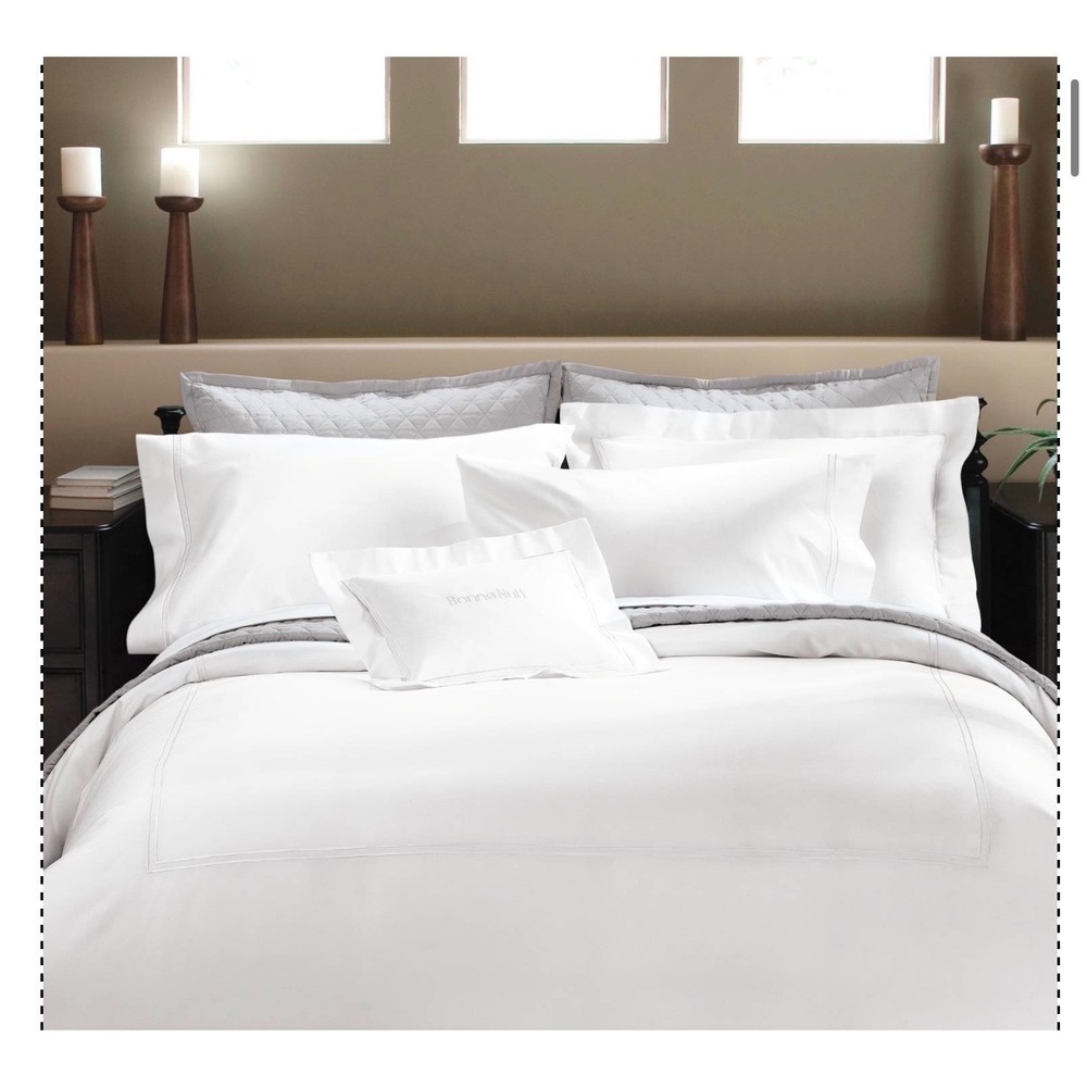 Cuddledown Queen Duvet Cover White 100% Cotton Double Row Embroidered Hotel